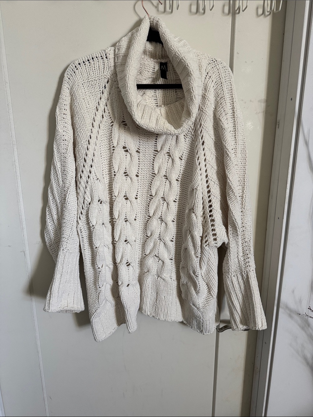 MarlaWynne Ivory Cable Cowl Neck Sweater